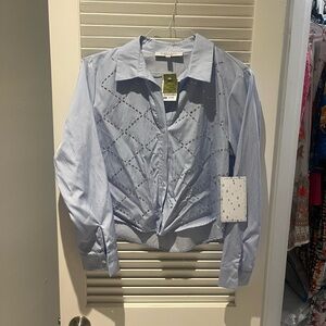 NWT Blue Striped Rhinestone Button-Up Shirt 🤠